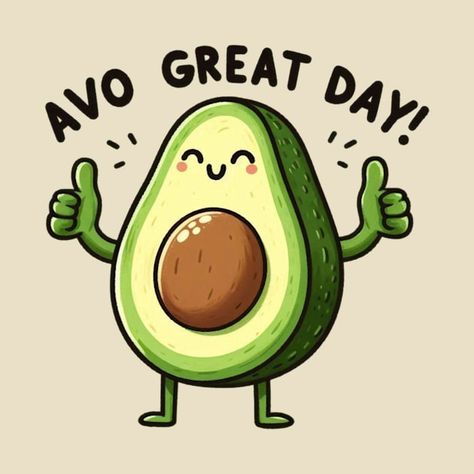 "Avo Happy Day" is a cheerful cartoon avocado with a happy face, arms, and legs, giving a thumbs-up, set against a light green background with the bold black caption "Avo Great Day!" Avocado Captions, Cartoon Avocado, Avocado Cartoon, Dominican Republic Flag, Lesbian Outfits, Light Green Background, Artist Shirts, Germany Flag, Blue Line Flag