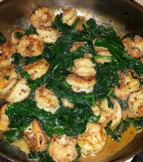 Spinach And Shrimp Recipes, Shrimp And Sauteed Spinach, Weight Watchers Shrimp, Shrimp Spinach, Spinach Recipe, Grilled Shrimp Recipes, Sauteed Shrimp, Garlic Seasoning, Sauteed Spinach