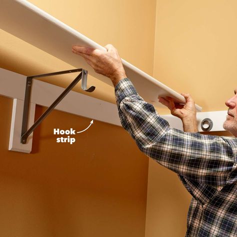 How to Hang Shelves | Family Handyman Closet Shelf Ideas, Closet Brackets, Clothes Storage Without A Closet, Hang Shelves, Diy Closet Shelves, Decor Closet, Cheap Closet, Closet Organized, Closet Shelf