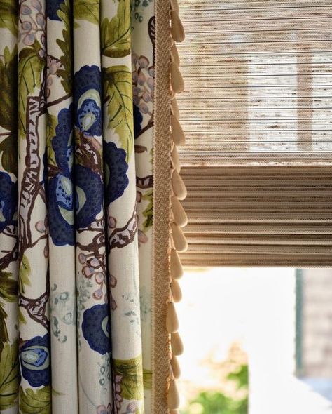 Ferrick Mason on Instagram: "Love the detailing of these Kinkead Capri Blue curtains @keelerandco 📸: @seanlitchfield" Blue Window Treatments, Ferrick Mason, Dining Room Window, Dining Room Window Treatments, Blue Window, House Redo, Sweet House, Drapery Designs, Samuel And Sons