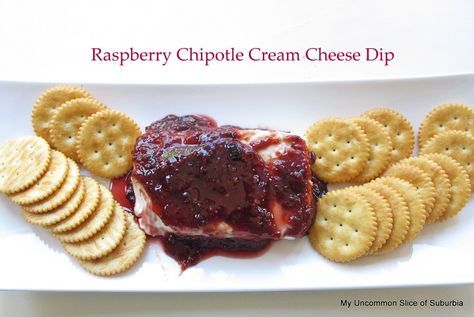 I don’t think there is an easier and more  delicious recipe that i can whip up in less than a minute Cream Cheese Chipotle Dip, Raspberry Chipotle Sauce Cream Cheese, Cream Cheese With Raspberry Chipotle, Raspberry Chipotle Cream Cheese Dip, Cream Cheese Raspberry Chipotle Dip, Chipotle Cream Cheese Dip, Raspberry Chipotle Dip, Chipotle Raspberry, Chipotle Cream Cheese