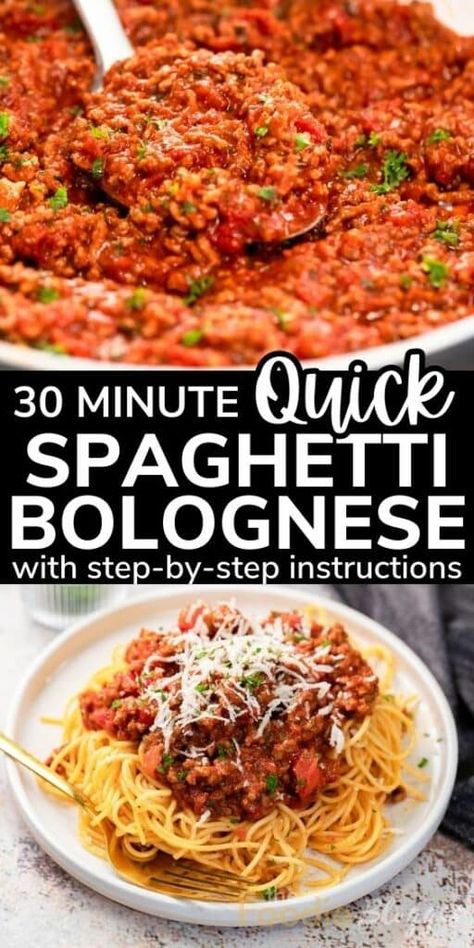 QUICK SPAGHETTI BOLOGNESE - A true crowdpleaser, this recipe is a lifesaver for days when you want your meal to taste gourmet without spending hours in the kitchen. Bolognese Spaghetti, Spaghetti Bolognese Recipe, Cream Sauce Pasta, Best Spaghetti, Spaghetti Sauce Recipe, Bolognese Recipe, Carbonara Recipe, Pasta Casserole, Dinner With Ground Beef