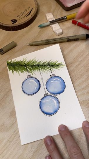 Diy Christmas Cards Easy, Watercolor Christmas Cards Diy, Watercolor Holiday Cards, Happy Christmas Card, Homemade Holiday Cards, Simple Holiday Cards, Painted Christmas Cards, Simple Christmas Cards, Ornament Card