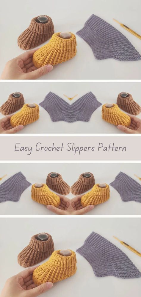 Easy Crochet Slippers Pattern - Crocheted World Crochet Baby Booties Free Pattern, Crochet Boots Pattern, Crochet Newborn Outfits, Slipper Design, Easy Crochet Slippers, Slipper Pattern, Crochet Slipper, Toddler Patterns, Crochet Slippers Free Pattern