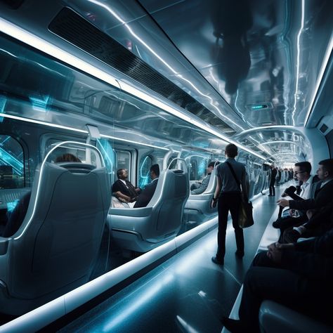 Futuristic Train Interior, Futuristic Airport, Neon Apartment, Futuristic Cities, Futuristic Building, Eco City, Starship Concept, Train Room, Fantasy Rooms