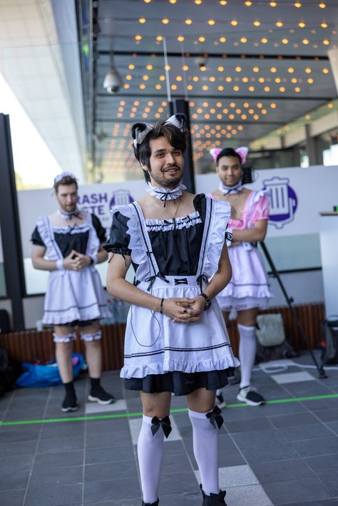 Maid Cafe Background, Men In Maid Outfit, Guy In Maid Outfit, Maid Outfit Men, Trash Taste Podcast, Trash Taste, Butler Cafe, Cafe Outfit, Maid Halloween