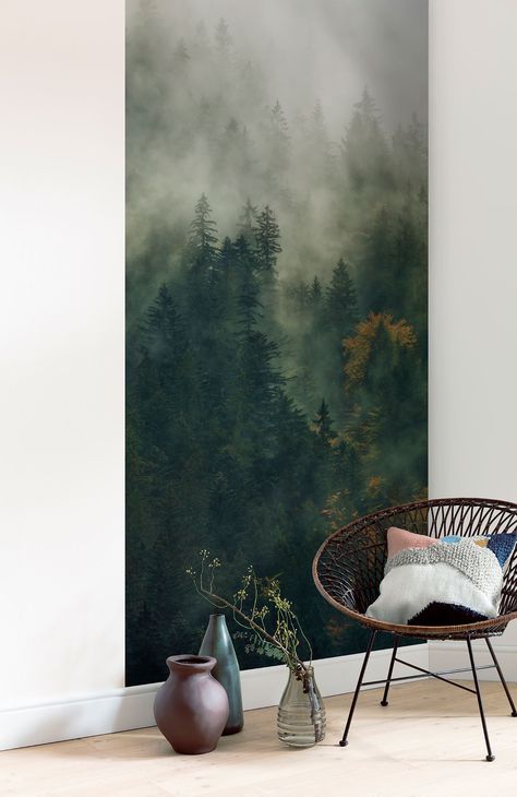 Forest Mural, Pine Trees Forest, Tree Mural, Forest Wall Mural, Foggy Forest, Forest Wall, Misty Forest, Forest Wallpaper, Smooth Walls