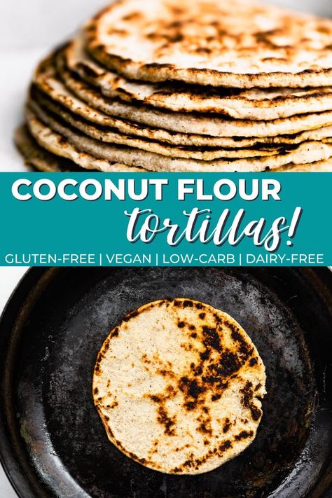 These Coconut Flour Tortillas are an egg-free, gluten-free, vegan recipe with only five ingredients! With added nutrients from psyllium fiber, they’re a great low-carb alternative. Keep them on hand for sandwich wraps, taco night, and more! Coconut Flour Tortilla Recipe, Homemade Coconut Flour, Summer Experiments, Gf Tortillas, Cotter Crunch, Coconut Flour Tortillas, Filo Dough, Low Sugar Diet Recipes, The Boiled Egg Diet