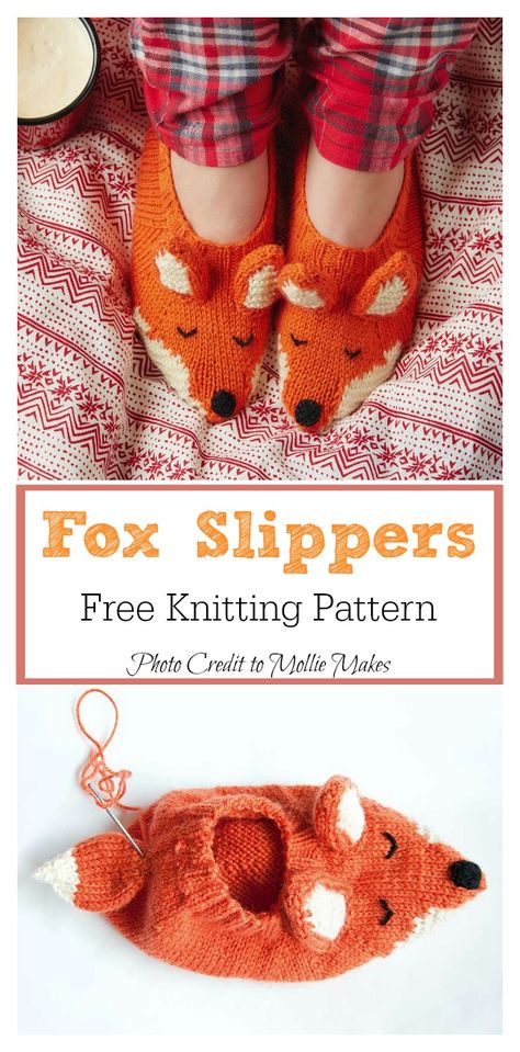 Fox Slippers Free Knitting Pattern #freeknittingpattrens #knittingpatterns #slippers Fox Slippers, Pull Bebe, Knitting Blogs, Sock Knitting Patterns, Minecraft Pixel Art, Slippers Pattern, Knitted Slippers, Diy Knitting, Free Knitting Pattern