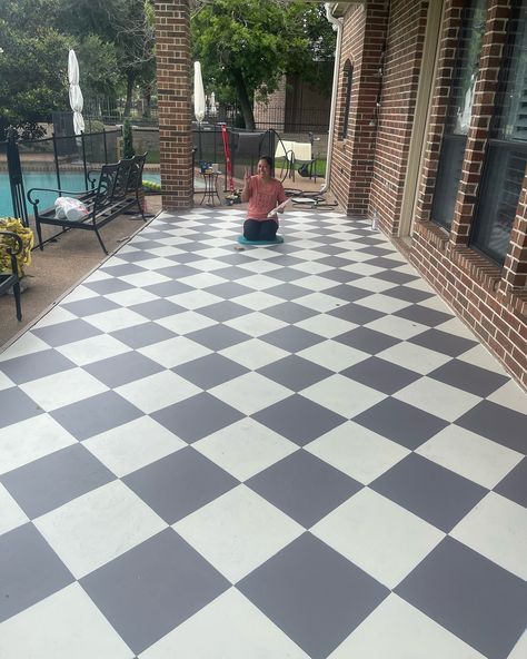 Patio, paint, checkered pattern, backyard Painted Checkered Floor, Stencil Concrete, Checkered Floor, Patio Floor, Patio Flooring, I Love Love, Mom Diy, Checkered Pattern, School Activities