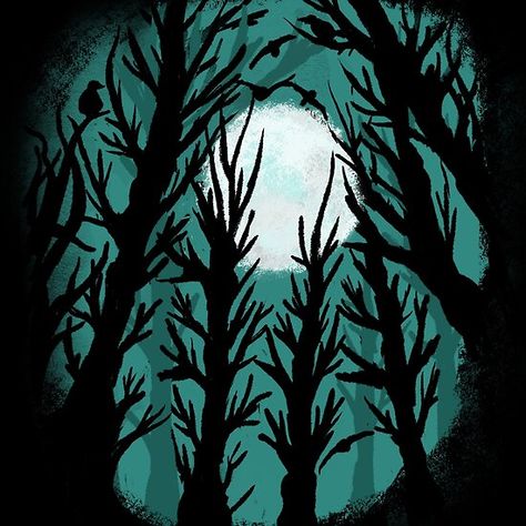 Spooky Forest Vignette Collage Full Moon Moon In Forest, Spooky Forest, Forest Pattern, Haunted Forest, Forest Decor, Forest Illustration, Full Moon, Wood Print, Art Boards