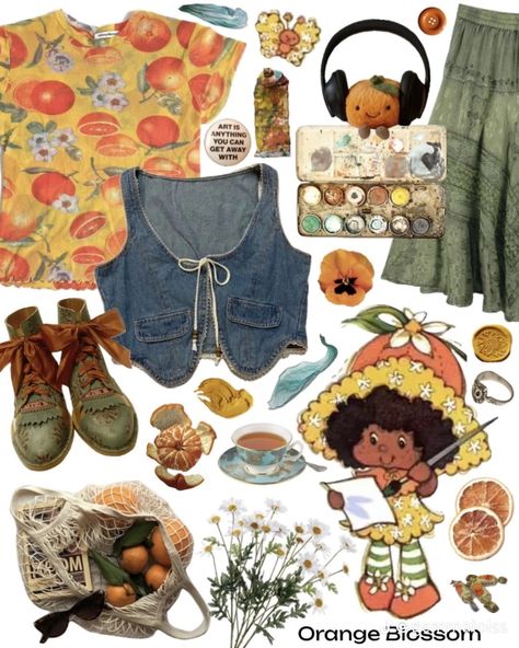 Fruit Aesthetic Outfit, Orange Fruit Outfit, Trinketcore Outfit, Farm Outfit, Fruit Fashion, Farm Clothes, Modesty Outfits, Future Clothes, Funky Outfits