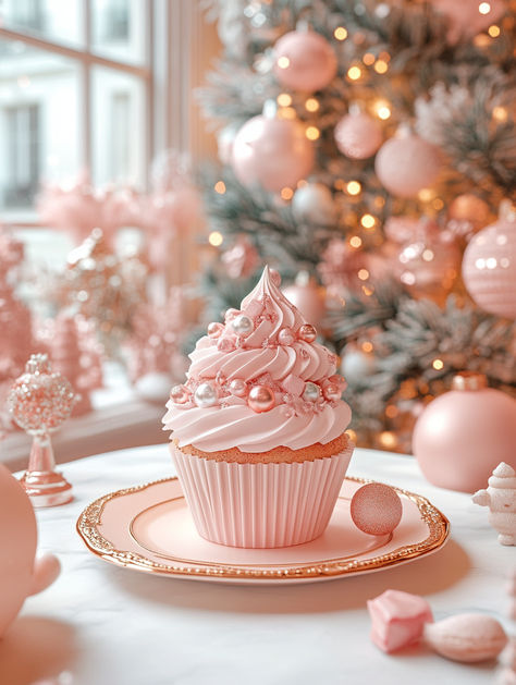 Christmas cupcake Christmas Table Inspiration, Pink And Gold Christmas, Pink Cakes, Christmas Dessert Table, Christmas Cupcake, Pastel Christmas, Christmas Pink, Christmas Dessert, Table Inspiration