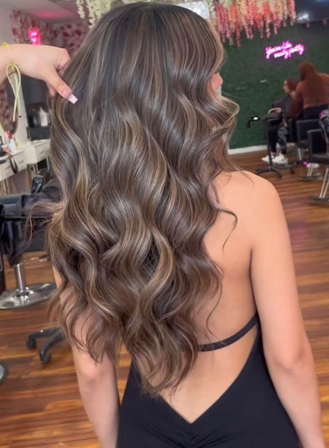 Brown Glazed Hair, Types Of Highlights For Hair, Minimal Highlights Hair Brunettes, Brown Sugar Hair Color, Candlelit Brunette, Brown Sugar Brunette, Hair Inspo Color Brunettes, College Hair, Balyage Long Hair