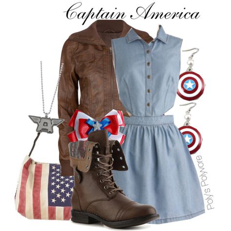 Captain America by polyspolyvore on Polyvore featuring Full Tilt, Madden Girl, Free People, Shield, marvel, avengers and captain america Captain America Inspired Outfits, Captain America Outfit, Marvel Outfits, Marvel Inspired Outfits, Marvel Fashion, Avengers Outfits, America Outfit, Movie Inspired Outfits, Marvel Clothes