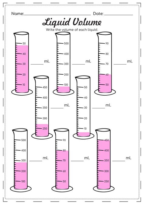 Worksheets Grade 2, Capacity Worksheets, Volume Of A Cylinder, Volume Worksheets, Volume Math, Measuring Volume, Maths Worksheet, Graduated Cylinder, Measurement Worksheets