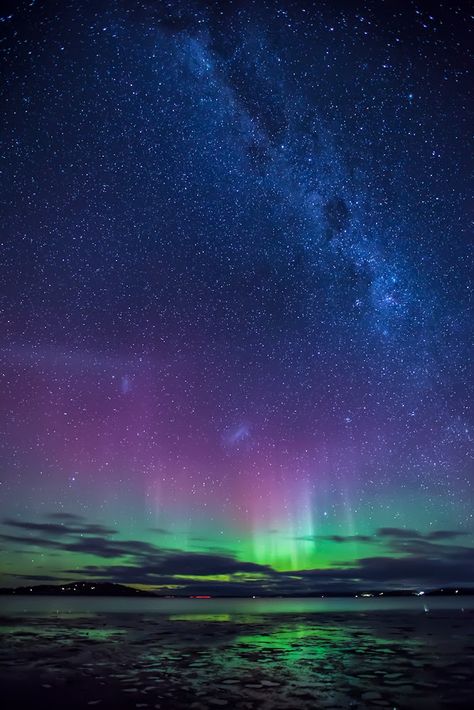 Aurora Australis, 29 June 2013, Mortimer Bay, Tasmania. Aurora Australis Tasmania, Australia Adventure, Earth's Magnetic Field, Biblical Paintings, Southern Lights, Aurora Australis, 29 June, Space Stuff, Starry Nights