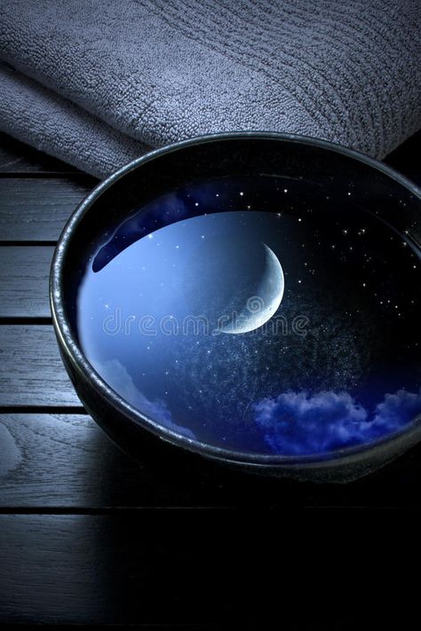 Moon Sky Water Spa. A ceramic bowl full of water that is reflecting a night sky , #AD, #Spa, #ceramic, #bowl, #Moon, #Sky #ad Luna Scentsy, Moon Setting On Water, Sky With Stars And Moon, Stars Reflection In Water, Crescent Moon Reflection On Water, Moon Reflection On Water, Moon Reflection, Night Sky Reflection On Water, Night Sky With Stars