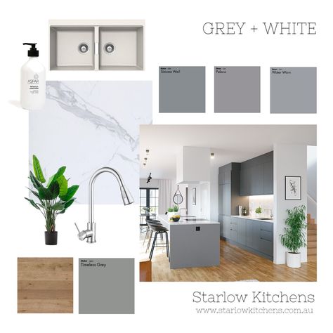 Find Mood Board Inspiration | Style Sourcebook Mood Board Colour Palettes, Kitchen Mood Board Colour Palettes, Mood Board Examples, Mood Board Ideas, Style Sourcebook, White Kitchen Interior Design, Contemporary Kitchen Interior, Mint Bathroom, White Kitchen Interior