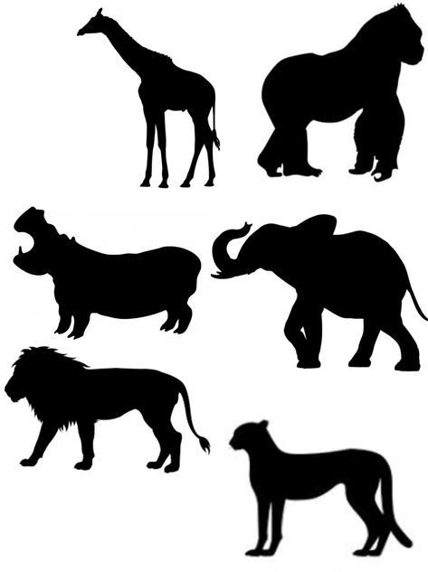 Jungle Animal Silhouette Printable Free, Zoo Animal Silhouette Printable, Safari Animal Cutouts, Jungle Animal Silhouette, Safari Animals Silhouette, Animal Silhouette Printable, African Animal Silhouette, Safari Animals Preschool, Animal Silhouette Art