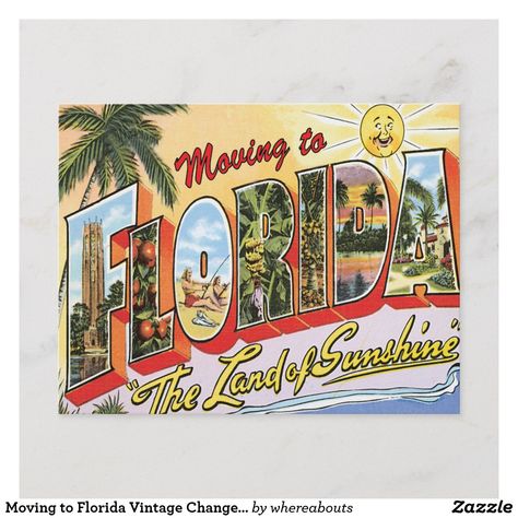 Moving to Florida Vintage Change of Address Announcement Postcard Photo Vintage Retro, Welcome To Florida, Snapchat Template, Florida Poster, Moving To Boston, New House Announcement, Florida Vintage, Florida Christmas, Brochure Design Inspiration