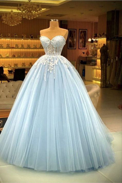 Baby Blue Quince Dresses, Baby Blue Ball Gown, Blue Ball Gown Prom Dresses, Sweet 16 Dresses Blue, Baby Blue Quinceanera, Prom Dresses With Lace, Baby Blue Prom Dresses, Corset Ball Gowns, Quinceanera Themes Dresses