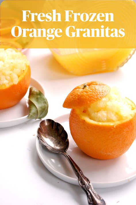 Citrus is at its absolute best in winter, and this homemade orange granita, or granité, makes the best of healthy citrus season. Granita is an easy, fresh iced dessert that requires little more than orange juice and a fork. Similar to sorbet but easier to make, get the recipe for this healthy, bright dessert for New Year's and all year long. . . . . #healthydesserts #orangegranita #citrus #healthyrecipes #orangerecipes Iced Cream, Granitas, Granita Recipes, Festival Foods, Healthy Ice Cream Recipes, How To Make Orange, Fresh Orange Juice, Fruit Ice Cream, Recipe Cover