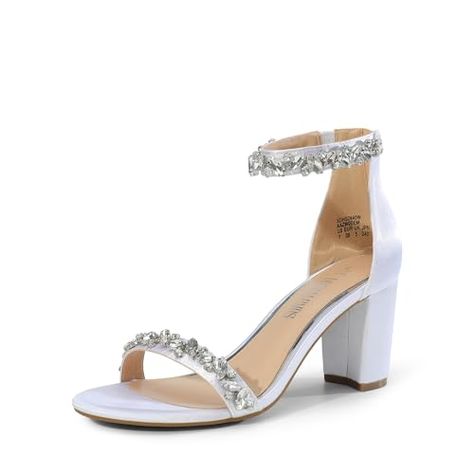 DREAM PAIRS Women's Chunk Low Heel Pump Sandals Silver Wedding Shoes With 4-inch Heel For Summer, Silver Wedding Shoes With 4-inch Heel, Prom Shoes Silver, White Sandals With 4-inch Heel, Open Heel, Spring Silver Heels With 4-inch Heel, Luxury Silver Heels With 4-inch Heel, Low Heel Pumps, White Sandals Heels, Shoe Wishlist