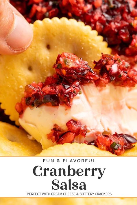 Cranberry salsa is such a deliciously fun and flavorful holiday appetizer or condiment, which we love spooned over cream cheese and served with crackers. This quick and easy recipe only takes about 5 minutes to make, and your friends and family will devour it! Christmas Morning Recipes, Cranberry Salsa, Easy Skillet Meals, Family Snacks, Mild Salsa, Holiday Appetizer, Easy Holiday Recipes, Christmas Entertaining, Cranberry Recipes