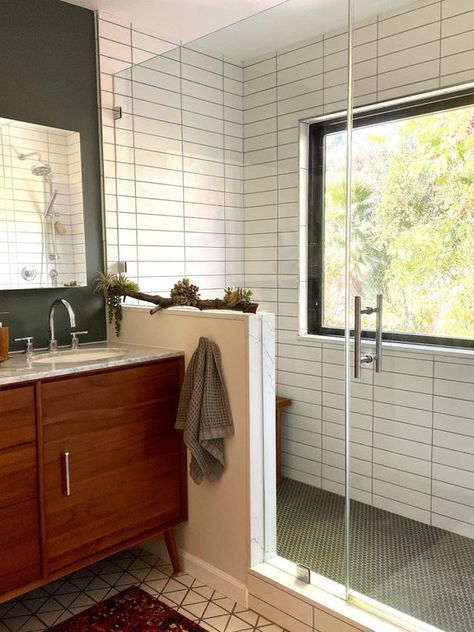 Narrow Ensuite, Small Ensuite Ideas, Shower Window, Small Ensuite, Window Remodel, Big Shower, Los Angeles Apartments, Bathroom Big, Window In Shower