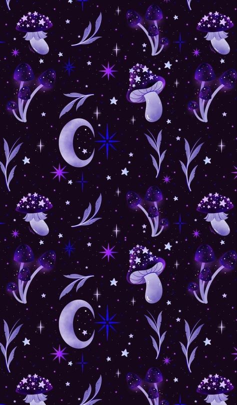 Purple Mushroom Wallpaper, Purple Mushroom Aesthetic, Galaxy Mushroom, Witchy Background, Nova Aesthetic, Purple Mushrooms, Mushroom Background, Moon Mushroom, Pretty Phone Backgrounds