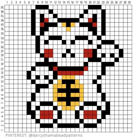 Maneki-Neko Pattern #manekineko #moneycat #chinesecat #luckycat #welcomingcat #chinese #china #luck #goodfortune #asia #culture #cultural #hamabeads #hamabeadpattern #perlerbeads #perler #pixel #pixelart #pyssla #fusebeads Enjoying The Little Things, Asia Culture, Modele Pixel Art, Easy Pixel Art, Pixel Crochet, Pixel Art Grid, Graph Paper Art, The Little Things In Life, Little Things In Life