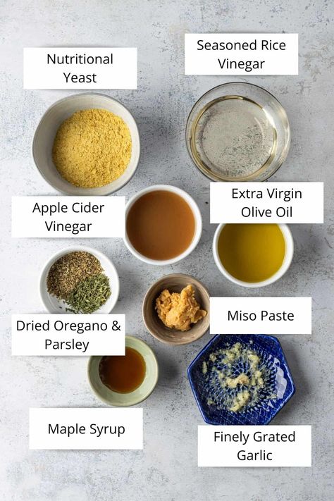 Nutritional Yeast Salad Dressing - Toshi's Table Nutritional Yeast Salad Dressing, Nutritional Yeast Dressing, Maple Balsamic Dressing, White Pizza Sauce, Paleo Sauces, Seasoned Rice Vinegar, Homemade Spice Mix, Butternut Squash Salad, Vegan Dressing