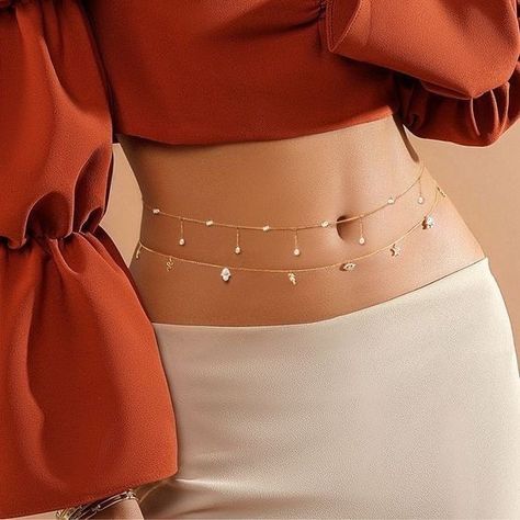 Thigh Jewelry, Waist Jewelry, Pretty Jewelry Necklaces, Female Clothes, Pants Baggy, Belly Jewelry, Jewelry Accessories Ideas, Girly Accessories, Jewelry Fashion Trends