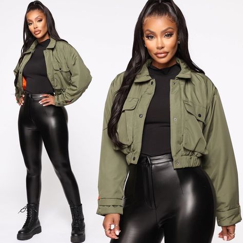 Army Green Is Our New Fave Hue ✨⁠ 🚨BUY ONE GET ONE FREE 🚨USE COD Green Jacket Outfit Spring, Green Jacket Outfits For Women, Olive Green Jacket Outfit, Green Leather Jacket Outfit, Olive Green Jacket Outfits, Spring Jacket Outfit, Olive Denim Jacket, Green Jacket Outfit, Jacket Outfit Women