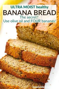 Healthy Banana Bread Moist, Banana Bread Recipe Olive Oil, Banana Bread Recipe With Wheat Flour, Banana Bread Recipe Oil Moist, Mediterranean Diet Banana Bread, Mediterranean Banana Bread, Banana Bread Recipe Moist Healthy, Banana Bread With Wheat Flour, Banana Bread For Toddlers