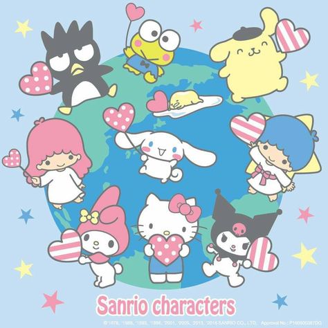 Source: sanriogiftgatehk(fb). Sanrio Group Photo, Sanrio Party, Cartoons 1990s, Pompom Purin, Hello Kitty Printables, Baby Animal Drawings, My Melody Wallpaper, Hello Kitty Images, Hello Kitty Backgrounds