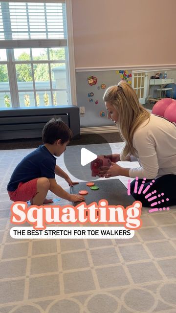 Emily Heisey, PT, DPT on Instagram: "Squatting 🤝 Toe Walkers 

First let’s look at what toe walking is⬇️
👣Toe walking is when kiddos favor walking on the balls of the feet without heel contact.
👣It’s a common habit among new walkers, toddlers and children with neurological involvement including CP.

SO, here’s a great way to incorporate this simple and quick exercise! Go checkout my stories for more squatting modifications to try with your LO at home to work on their toe walking. 

⭐️BONUS: I cover a great high top shoe and why they benefit toe walkers overall gait pattern!
-

#kinactivekids #physicaltherapy #texasmama #coordination #kinactivekamp #grossmotorskills #grossmotor #toddlerplay #paediatricphysiotherapy #physicaltherapist #pt #occupationaltherapist #ot #texasmom #dallasmom #d Toe Walking Exercises Kids, Sensory Integration Activities, Low Muscle Tone, Toe Walking, Occupational Therapy Kids, Sensory System, Physical Activities For Kids, Gross Motor Activities, High Top Shoe