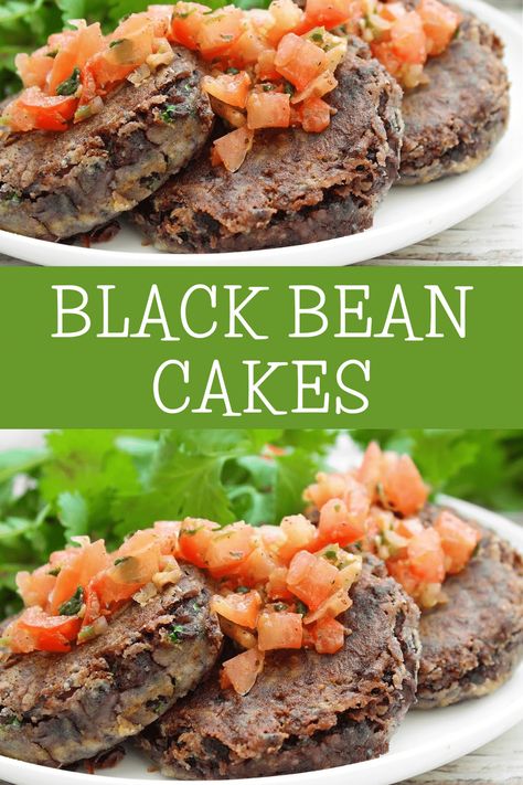 Black Bean Cake, Black Bean Cakes, Bean Cake, Bean Cakes, Vegan Sour Cream, Simple Green Salad, Vegan Cake Recipes, Veggie Burgers, Canned Black Beans