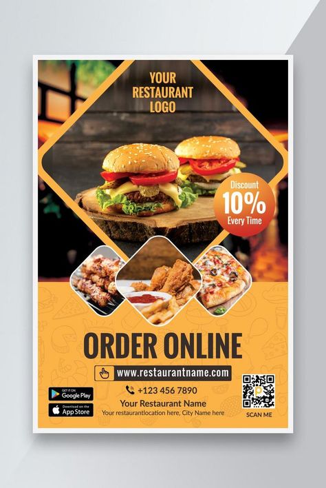 Pizza Menu Design, Fast Food Poster, Fast Food Advertising, Flyers Design, Restaurant Flyer, Burger Restaurant, Food Advertising, Order Food Online, Salty Foods