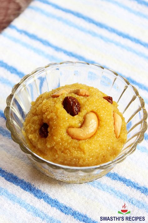 Mango halwa, also known as mango kesari or mango sheera in South India is an easy dessert made with ripe mangoes, semolina, cardamoms, sugar, nuts and raisins. Serve it any time of the day as a dessert. #mango #dessert #mangokesari Kesari Recipe, Rava Kesari, Sheera Recipe, Mango Lassi Recipes, Mango Ice Cream Recipe, Diwali Sweets Recipe, Lassi Recipes, Oat Recipes Healthy, Burfi Recipe