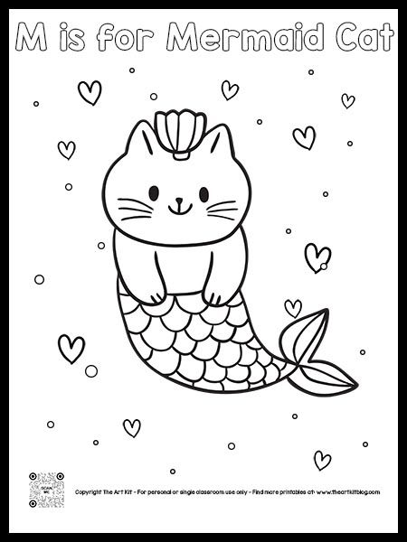 CUTE Letter M is for Mermaid Cat Coloring Page (Bubble Font) {FREE Printable!} - The Art Kit Bubble Font Free, Girl Birthday Party Crafts, Kitty Coloring Pages, Bubble Font, Mermaid Cat, Cute Letter, Cat Coloring, Kitty Coloring, Big Backyard