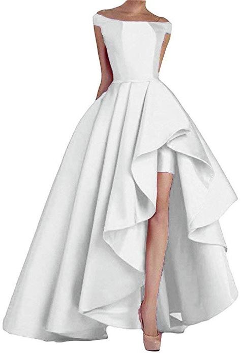 Off Shoulder Evening Gown, Off Shoulder Long Dress, Satin Formal Dress, Satin Evening Gown, High Low Prom Dresses, Evening Dresses Online, Party Dresses Online, White Gown, Maxi Dress Pattern