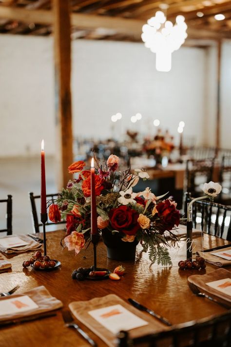 Valentine's Day Themed Centerpiece Wedding Table Floral Arrangements, Moody Tablescape, Cheesy Valentines, Dark And Moody Wedding, Cheesy Valentine, February Wedding, Warehouse Wedding, Dark Wedding, Dark And Moody