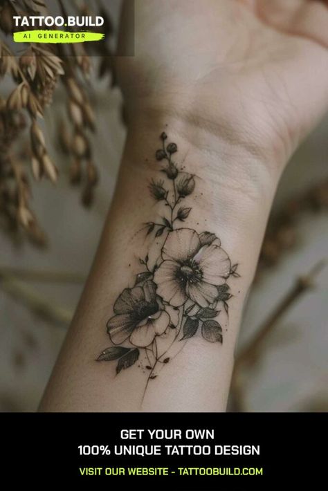 Floral Foot Tattoos For Women, Flower Tattoos Wrist, Flower Cluster Tattoo, Tattoos For Women Delicate, Flower Wrist Tattoo, Floral Foot Tattoo, Tattoos For Females, Tattoos Forearm, Wrist Tattoo Cover Up