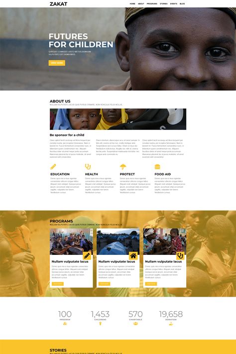 The "Zakat - One Page/Multipage WordPress Charity Theme" is a theme designed for charitable and non-profit organizations to create a professional and engaging online presence. It focuses on showcasing your organization's mission, projects, and encouraging donations. Website Design Non Profit, Non Profit Website Design, Charity Website Design, About Us Page Design, Finance Website, Nonprofit Website, Unique Website Design, Charity Foundation, Mission Projects