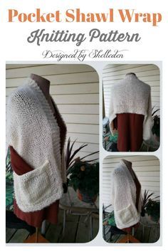 Beginner Stitches, Knit Wrap Pattern, Pocket Shawl, Crochet Pocket, Knit Pocket, Knitting Patterns Free Sweater, Crochet Poncho Patterns, Quick Knits, Shawl Knitting Patterns