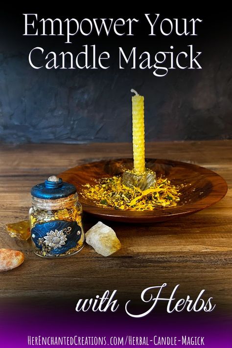 Learn how to enhance your candle magick rituals with potent herbal blends. Perfect for manifesting your intentions with powerful herbs. HerEnchantedCreations.com/Herbal-Candle-Magick Candles For Spells, Herbal Candle, Magick Rituals, Witches Jar, Lighting A Candle, Herbal Candles, Fancy Candles, Herb Candles, Witch Herbs