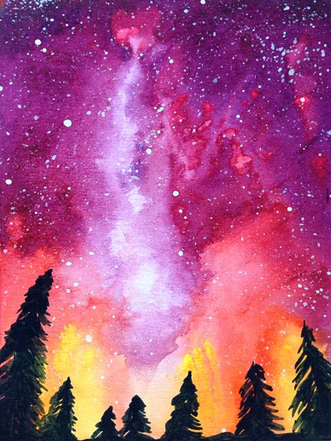 Stars in Watercolour by Em.Sun Art Galaxie, Watercolor Night Sky, Night Sky Painting, Watercolor Galaxy, Galaxy Painting, Sky Painting, 수채화 그림, Cat Air, Galaxy Art