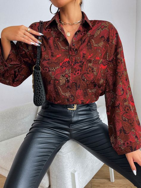 Womens Printed Tops, Paisley Print Shirt, Drop Shoulder Shirt, Bell Sleeve Shirt, Paisley Shirt, Winter Capsule Wardrobe, Fashion Hacks Clothes, Women Blouses, Spring Summer Outfits